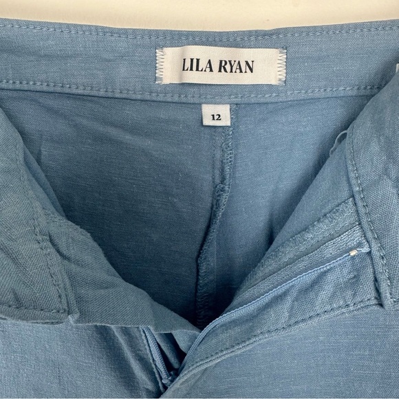 Lila Ryan Women's Pants Size 12 Blue Linen Blend Wide Leg Cropped Lagenlook - Picture 5 of 7